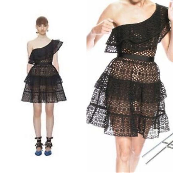 Self-Portrait Black and Tan Asymmetrical Ruffled Mini Dress - Picture 6 of 8